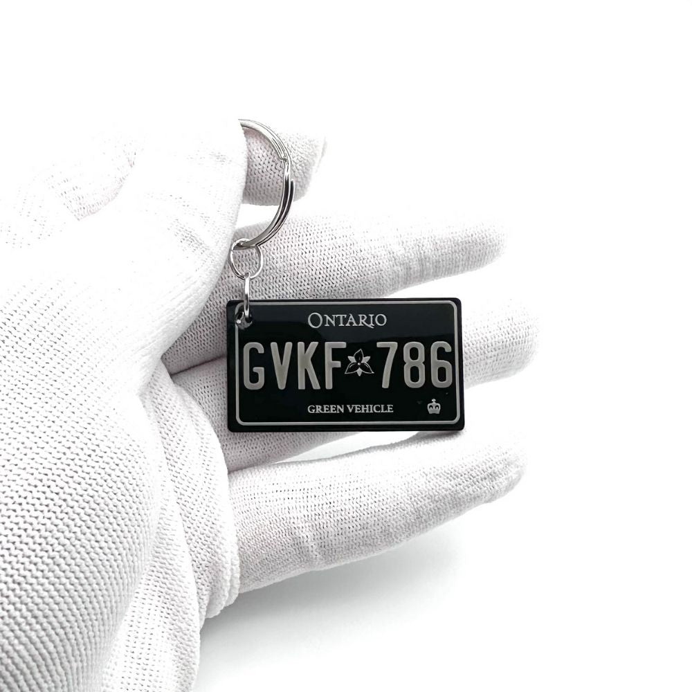 Ontario Green Vehicle License plate keychain for Tesla - Harkak Creative