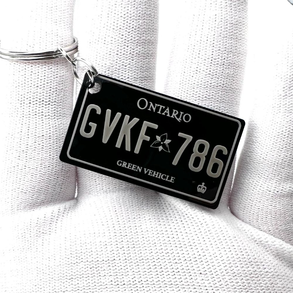 Ontario Green Vehicle License plate keychain for Tesla - Harkak Creative