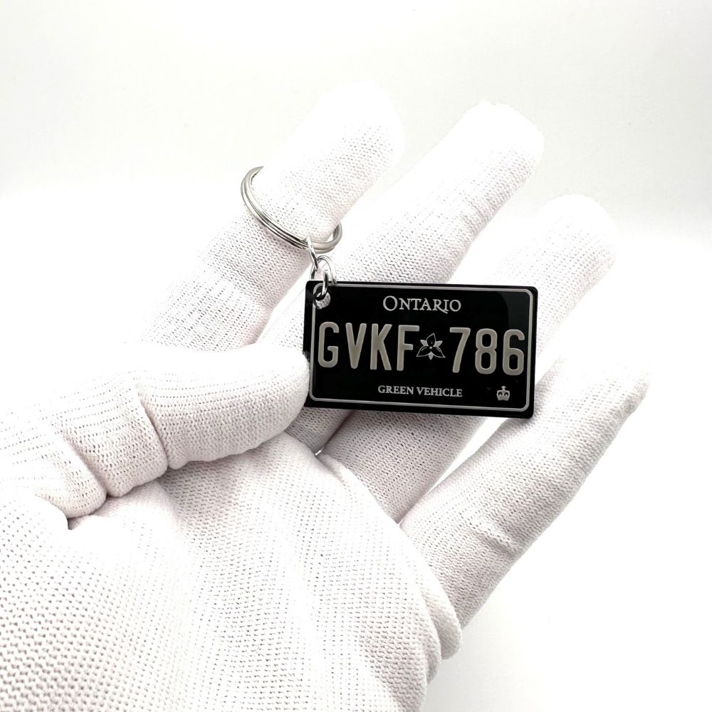 Ontario Green Vehicle License plate keychain for Tesla - Harkak Creative