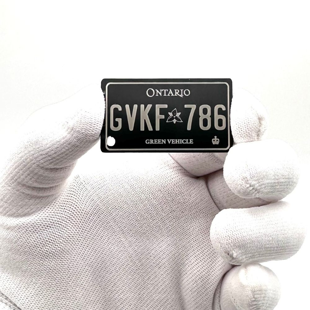 Ontario Green Vehicle License plate keychain for Tesla - Harkak Creative