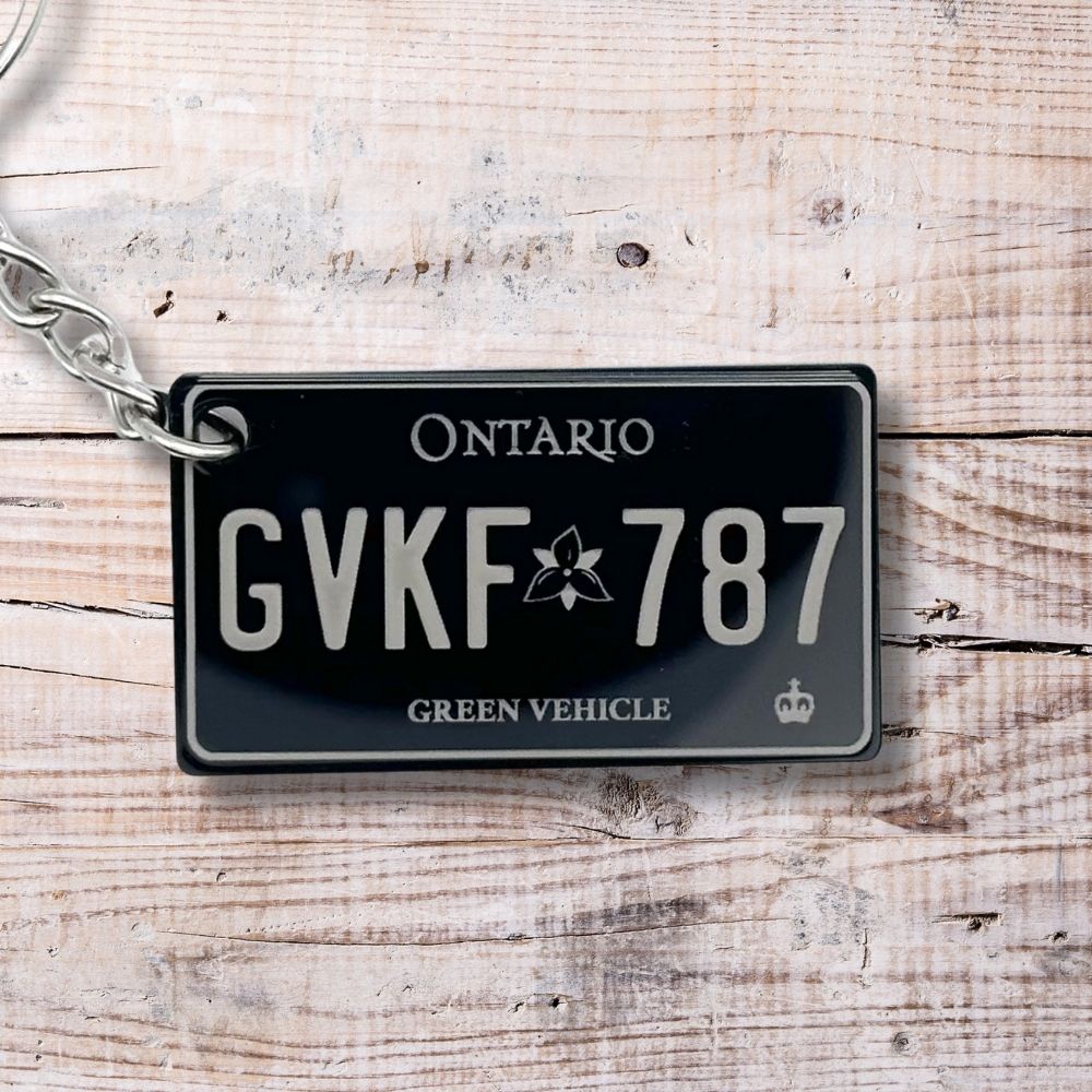 Ontario Green Vehicle License plate keychain for Tesla - Harkak Creative