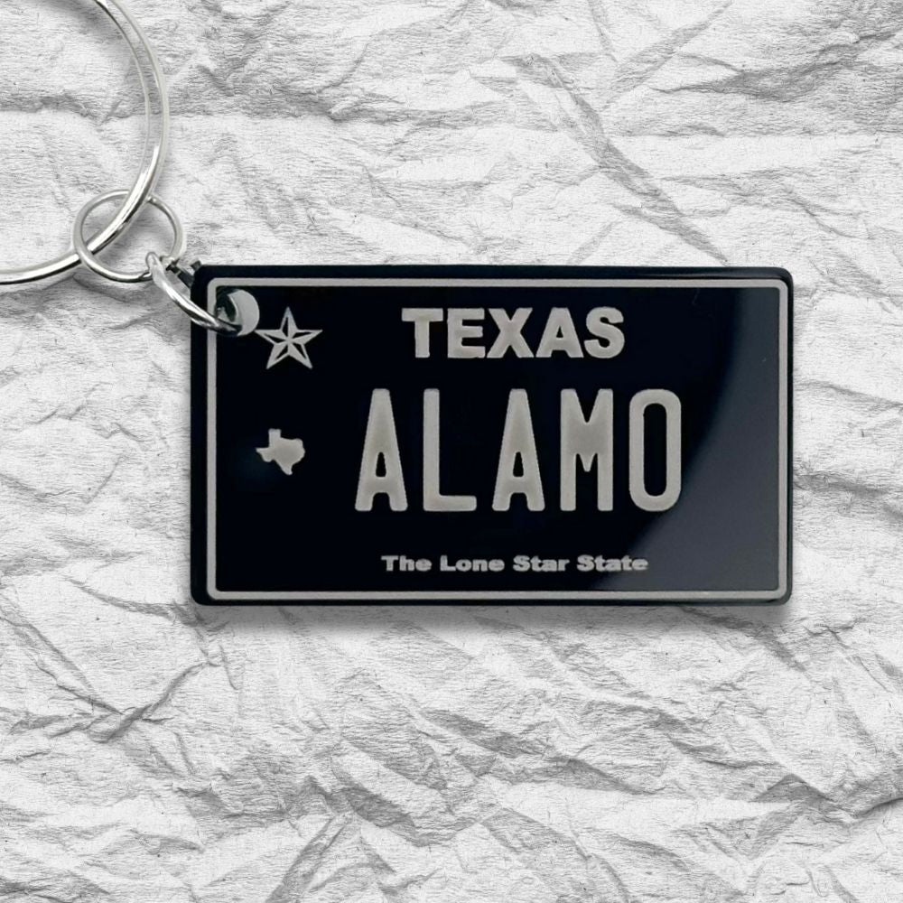 Texas License plate keychain souvenir tags - Harkak Creative