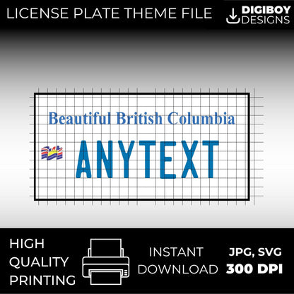 British Columbia BC Canada Blank License Plate Inspired Downloadable Printable High-Quality 300dpi DIY Unique Project svg, Silhouette