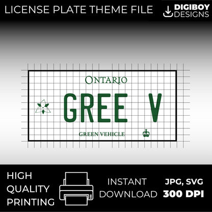 Ontario Green Vehicle ON Canada Blank License Plate Inspired Downloadable Printable High-Quality 300dpi DIY Unique Project svg, Silhouette