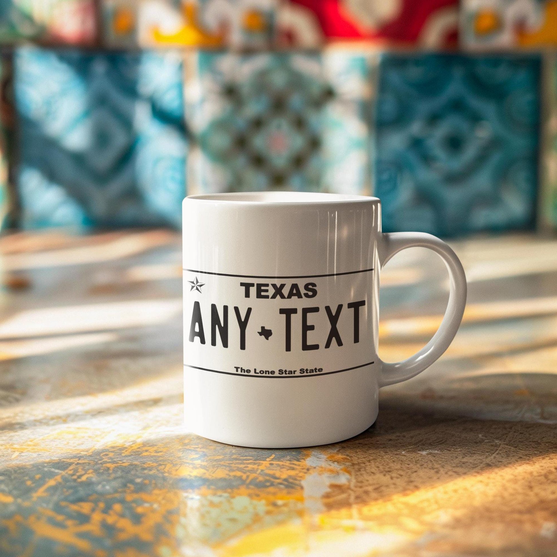 Personalized Texas State USA License Plate Custom Coffee Mug Travel-Themed Souvenir Gift, Customizable State Keepsake, Unique Road Trip Mug